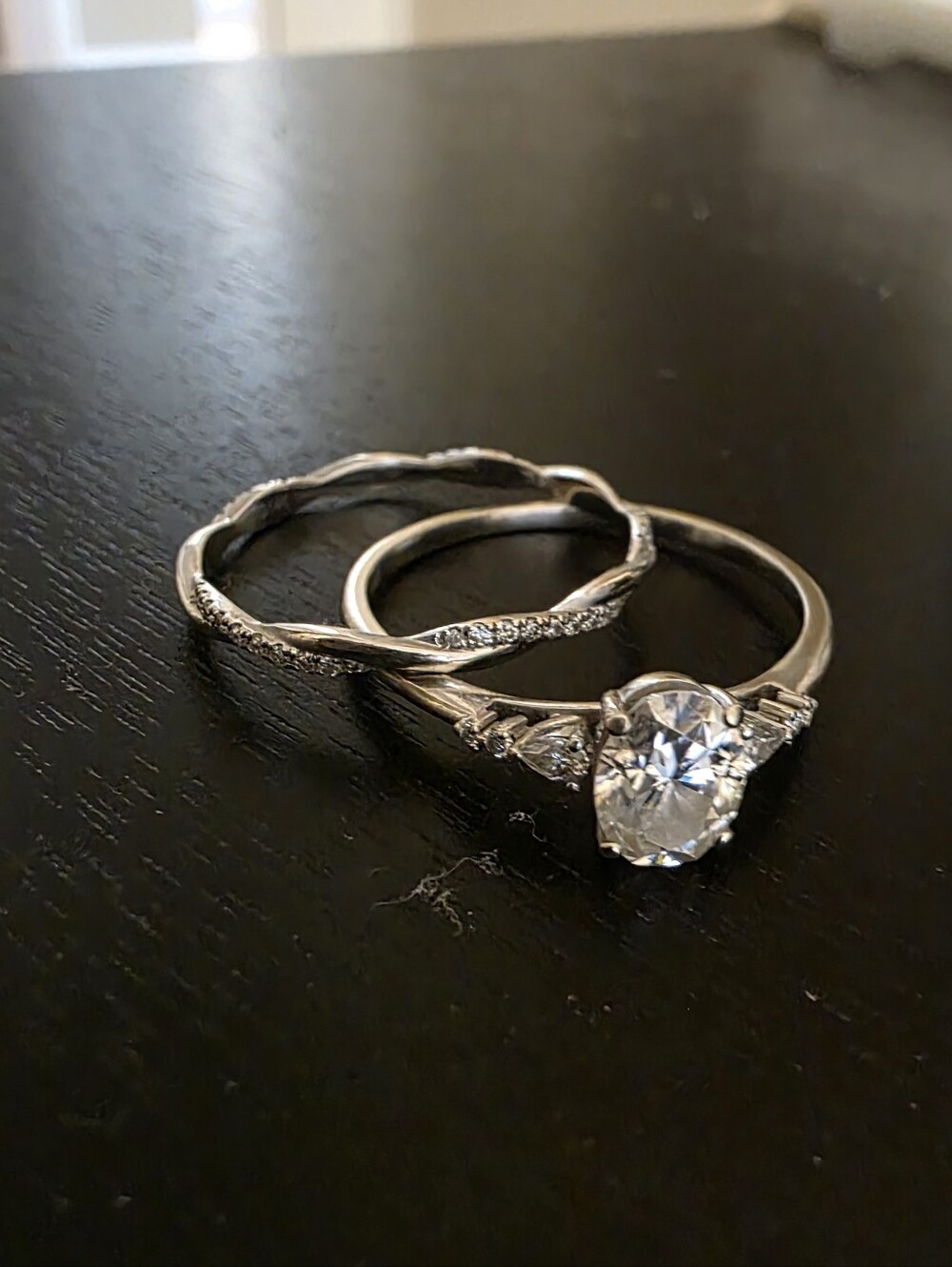 White Gold Moissanite Engagement Ring and Wedding Band-size 12.5